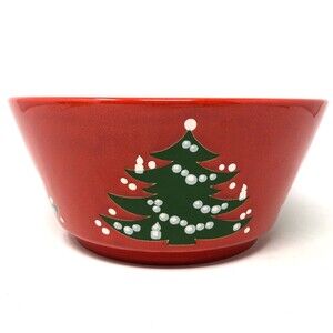 Waechtersbach Red Christmas Tree Serving Bowl Western Germany 9" Round Vegetable